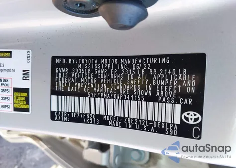 2022 Toyota Corolla Le from USA, damaged, VIN 5YFEPMAE0NP341155